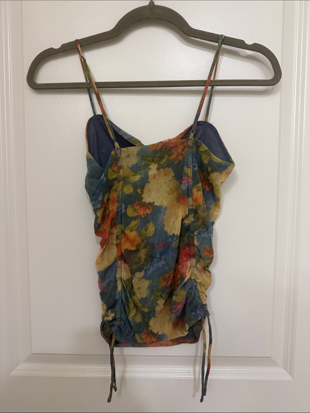 Urban Outfitters Floral Ruched Cami Top - Yellow Multicolor - Picture 2 of 2